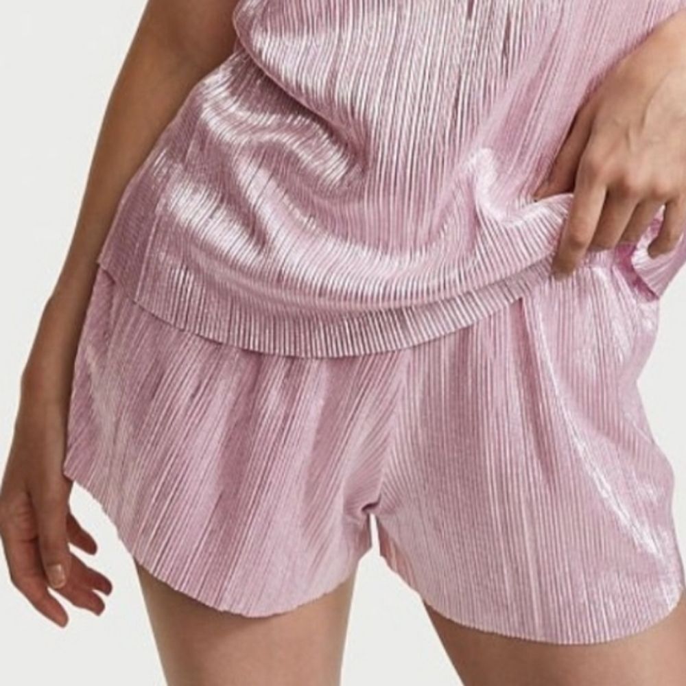 VTG Victoria's Secret Pink Metallic Foil Pleated Plisse Tap Sleep Shorts, Sz S